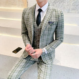 Classic Men Business Suit Fashion Plaid Suit