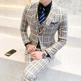 Classic Men Business Suit Fashion Plaid Suit