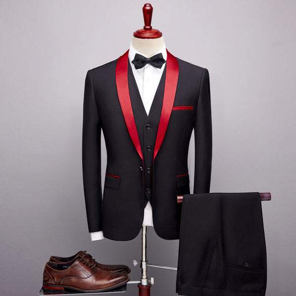 Three Suit Casual Business Banquet Elite Men's Suit-Black Suit