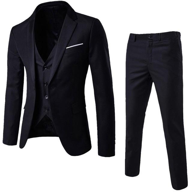 Men's 3 Pieces Black Elegant Suits With Pants