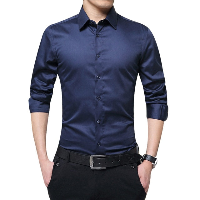 Men Cotton Long Sleeve Shirt-Formal Shirts for Spring Autumn