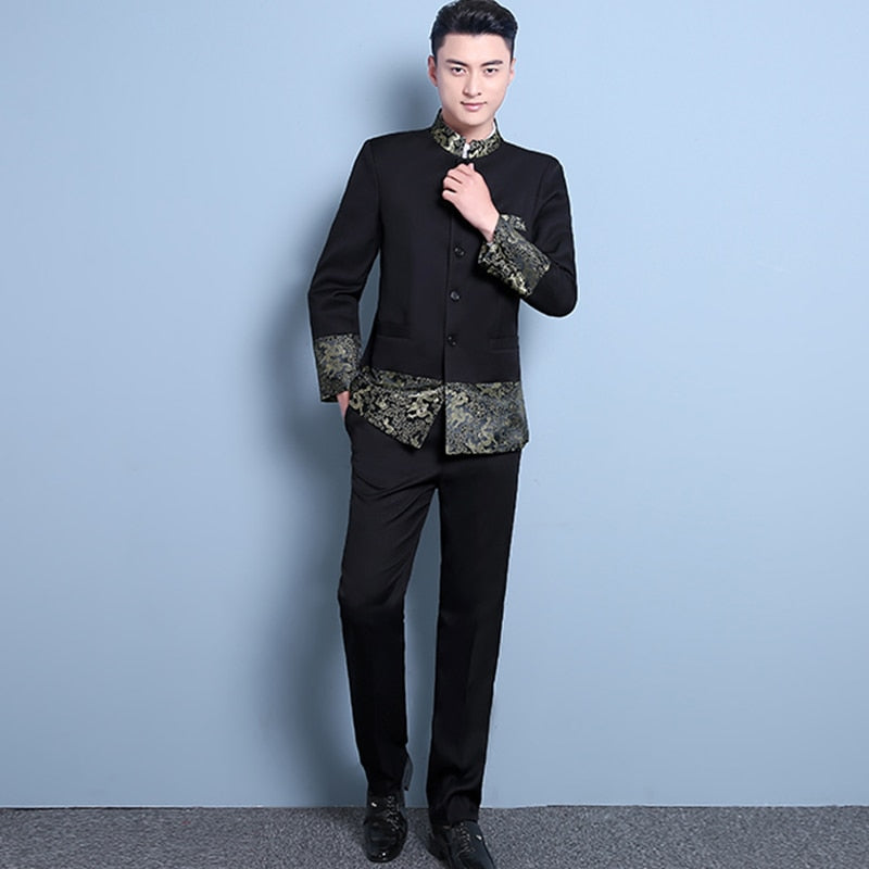 Style Men's Wedding Groom Wear Tang Suit Black