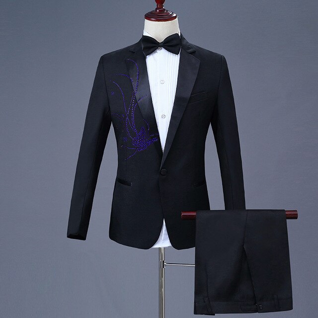 Men's Black Suit Slim Fit 2-Piece Single Breasted Blazer & Flat Front Pants