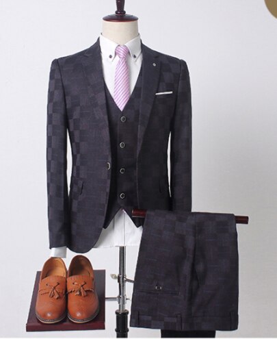 Stylish Plaid Suit Men's Three-Piece set