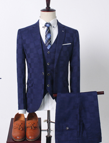 Stylish Plaid Suit Men's Three-Piece set