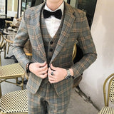 Stylish Plaid Slim Fit Suit-Men's Business Casual Suit 3 Pieces